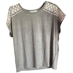 Bunulu Gray Lace Accent Top NWT